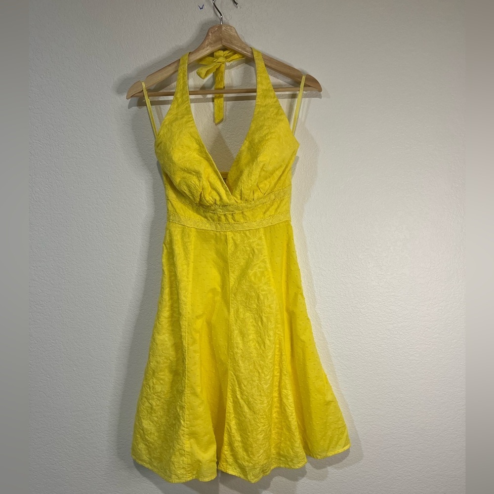 White House black market yellow embroidered dress 0‎